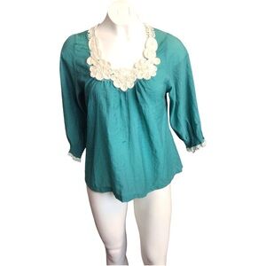 Gossip Teal Blouse with Cream Detailing Coquette Girl